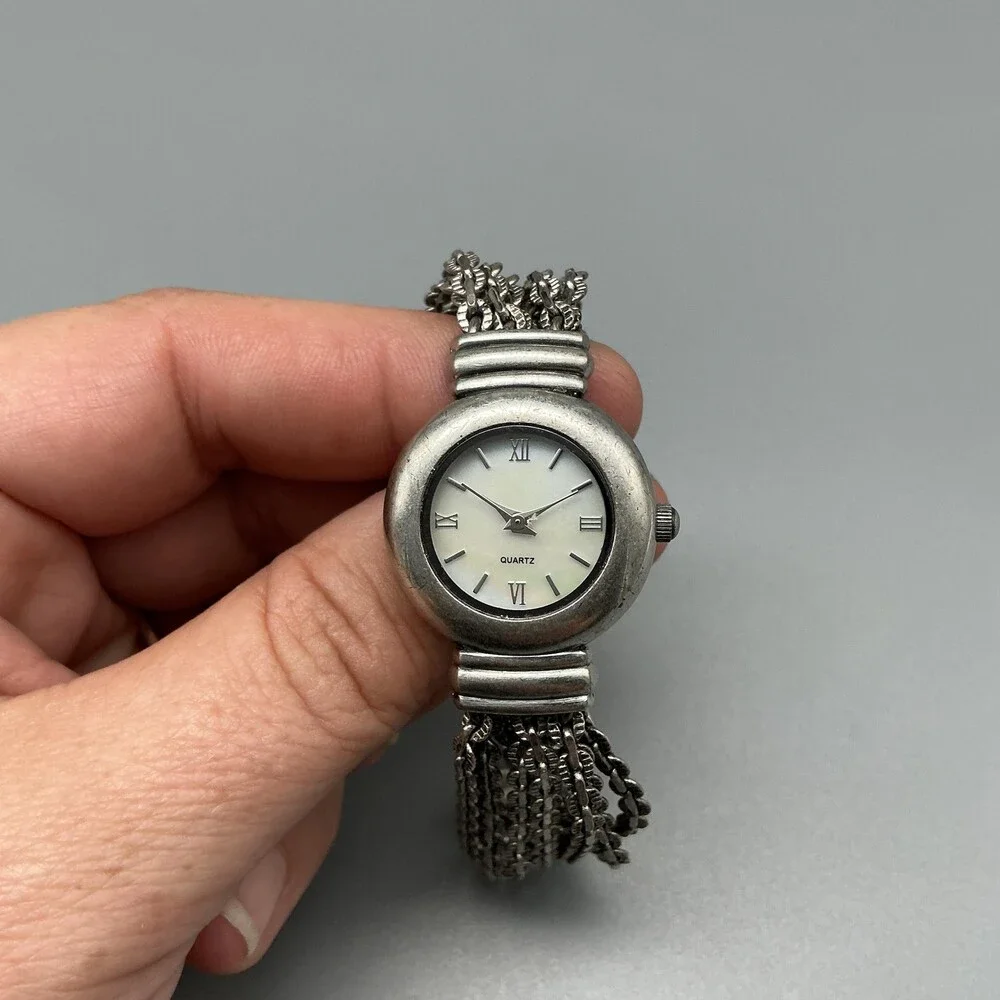J. Jill Womens Watch 25mm MOP Dial Silver Tone Chain Bracelet New Battery 8